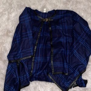 H&M blue and black poncho with leather detail